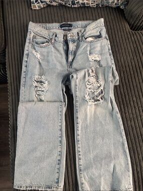 Abercrombie & Fitch Light Blue Distressed Straight Leg Jeans